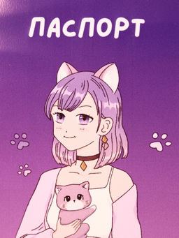 ОБЛОЖКА ДЛЯ ПАСПОРТА АНИМЕ Cute cat Girl, плотность 600 мкм