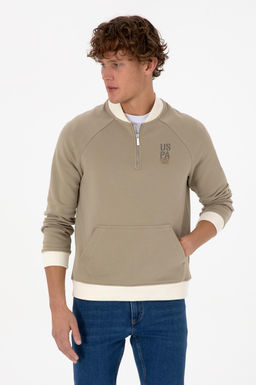 Erkek Yar_m Fermuarl_ Comfort Fit A__k Haki Basic Sweatshirt - U.s. polo assn фото 3