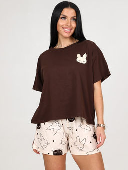 676 ПИЖАМА ЖЕНСКАЯ (шорты) (Бежевый (зайцы)) - А-дина фото 3