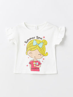 Bisiklet Yaka Bask?l? K?sa Kollu K?z Bebek Ti??rt