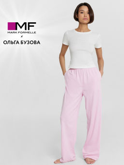 Комплект домашний Mark Formelle x Ольга Бузова с надписью из страз "Корона у меня в крови" белый +бело -розовая полоска 592588