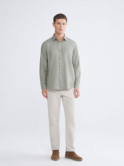 ?nden D??me Kapamal? D?z Uzun Kollu Erkek G?mlek