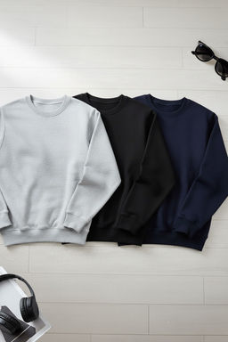Siyah-Lacivert-Gri Melanj 3lu Paket Regular/Normal Kesim Basic Ici Polar Sweatshirt TMNAW26SW00006
