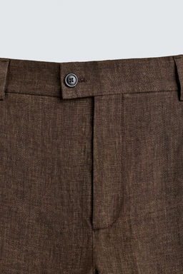 PANTAL?N REGULAR FIT TRAJE 100% LINO / Marr?n oscuro - Zara фото 7