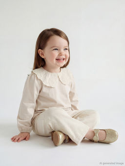 Bebe Yaka K?z Bebek Bluz ve Kadife Pantolon