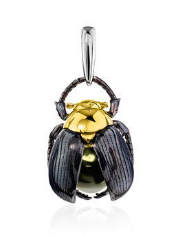 Подвеска Скарабей со вставкой из янтаря зелёного цвета