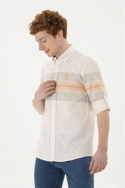 Мужская пудровая рубашка с длинным рукавом