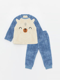 Bisiklet Yaka Uzun Kollu Nak?? Detayl? Pel?? Erkek Bebek Pijama Tak?m?
