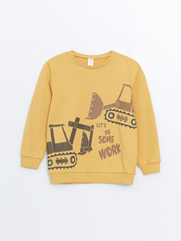 Bisiklet Yaka Bask?l? Erkek Bebek Sweatshirt