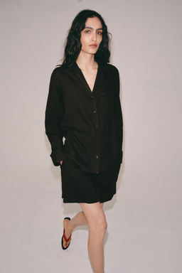 CAMISA LINO BOLSILLO ZW COLLECTION / Marr?n - Zara фото 9