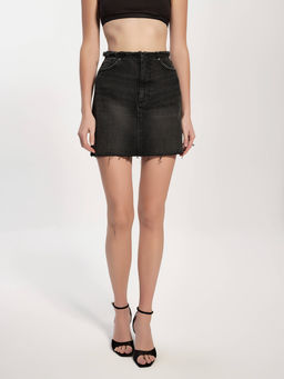 CONTE CON-773 Чёрная джинсовая юбка-mini из eco-friendly денима с бахромой black