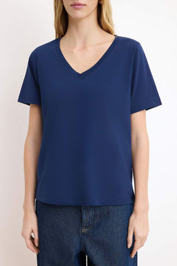 Bordo-Lacivert %100 Pamuk 2li Paket Regular Kal?p Basic V Yaka Orme T-Shirt TWOSS23TS00002