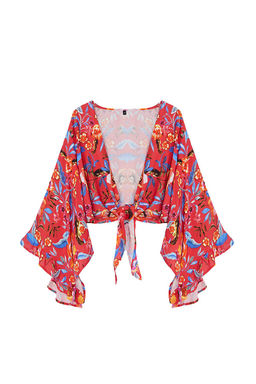 Cicek Desenli Crop Dokuma Baglamal? Plaj Bluz TBESS24BZ00012 - Trendyolmilla фото 6