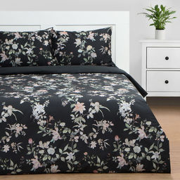 Постельное бельё Этель 2 сп Black flowers, 175х215 см, 200х214 см, 50х70 см -2 шт, мако-сатин 114г/м2  фото 3