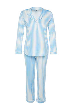 Trendyolmilla Pembe Cizgi Desenli Biyeli Ici Polarl? Gomlek-Pantolon Orme Pijama Tak?m? THMAW24PT00050