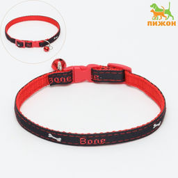 Ошейник Джинс полиэстер с бубенчиком, 34 х 1 см, черно-красный