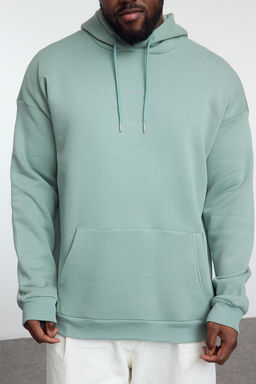 TRENDYOL MAN Indigo Buyuk Beden Kapusonlu Oversize Reflektor Bask?l? S?cak Tutan Sweatshirt TMNAW24AO00029 - Trendyolmilla фото 3