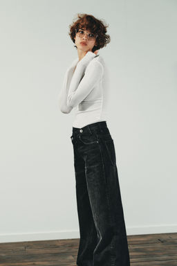 JEANS TRF WIDE LEG CINTURA CRUZADA TIRO ALTO / Negro - Zara фото 6