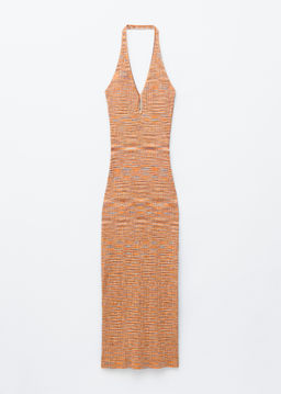 Vestido midi jaspeado con cuello halter