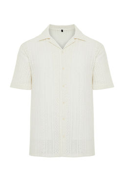Trendyolmilla Man Ekru Regular Fit Apas Yaka Triko Gorunumlu Gomlek TMNSS24GO00026  фото 8