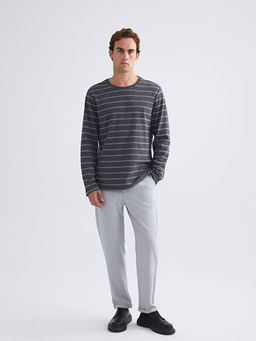 Bisiklet Yaka Uzun Kollu ?izgili Erkek Ti??rt