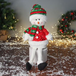 Игрушка мягкая «Снеговик в полосатом колпаке с длинными ножками» 48×23 см