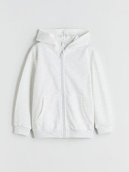 Kap??onlu Basic Uzun Kollu Erkek ?ocuk Fermuarl? Sweatshirt