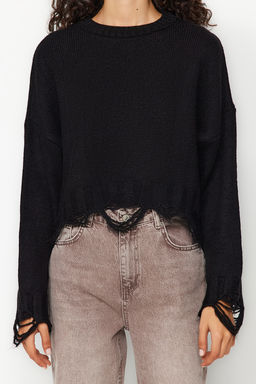 Antrasit Crop Super Genis Kal?p Yumusak Dokulu Ak?tma Detayl? Triko Kazak TWOAW24KZ00319 - Trendyolmilla фото 9