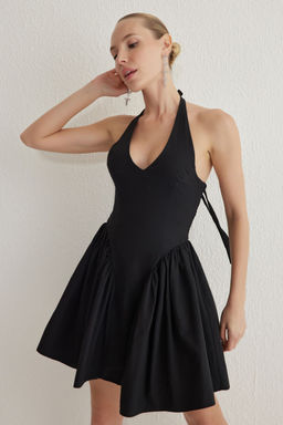 Siyah A-Kesim Poplin Dokuma K?sa Abiye Gece Mezuniyet Elbisesi TPRSS25EL00136 - Trendyolmilla фото 2