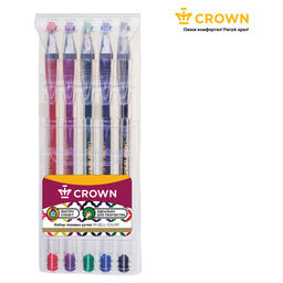 Набор ручек гелевых Crown "Hi-Jell" 5цв. (HJR-500SET/5)