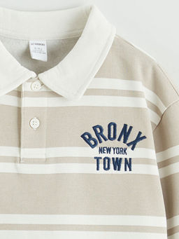 Polo Yaka ?izgili Erkek ?ocuk Kal?n Sweatshirt