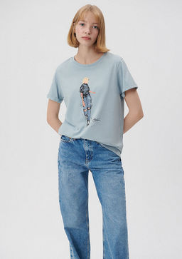 Denim K?z Bask?l? Mavi Istanbul Tisort