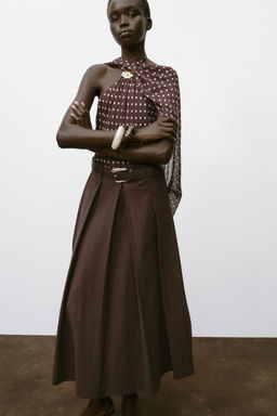 BELTED MIDI A-LINE SKIRT - Zara фото 13