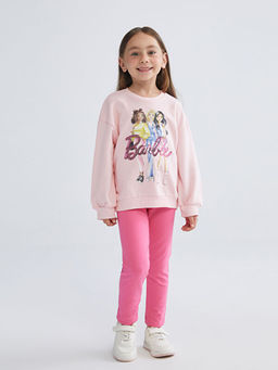 Barbie Bask?l? K?z ?ocuk Sweatshirt ve Tayt 2li