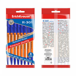 Цена за 50 шт. Ручка шариковая ErichKrause R-301 Stick&Grip Orange 0.7, цвет чернил синий (в коробке по 50 шт.)  фото 19