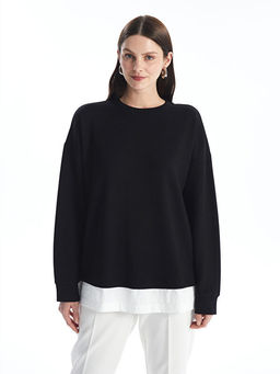 Bisiklet Yaka D?z Oversize Kad?n Sweatshirt