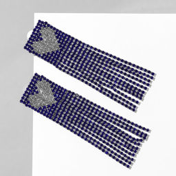 Серьги висячие со стразами Грация сердца в квадрате, цвет бело-синий в золоте, 9,5см - Queen fair фото 2