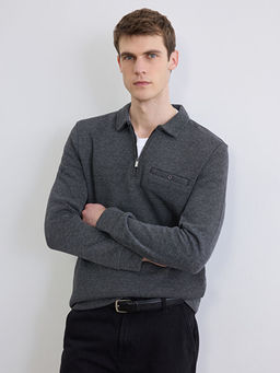 Polo Yaka Desenli Erkek Sweatshirt