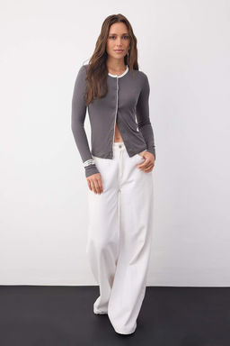 Wardrobe Essentials  Antrasit Renk Bloklu Dugmeli Orme Bluz | TWOAW26BZ00004 - Trendyolmilla фото 2