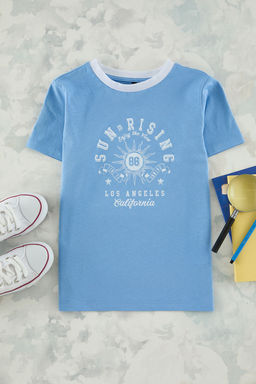 Bebe Mavisi Erkek Cocuk %100 Pamuk Slogan Bask?l? Regular Kal?p K?sa Kol Orme T-Shirt TKDSS25TS00042 - Trendyolmilla фото 2
