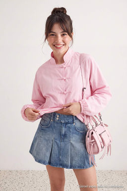 Mavi %100 Pamuk Bel Detayl_ Pileli Mini Denim Etek TWOAW27ET00034