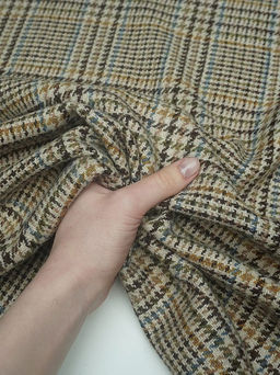 Шерсть пальтово-костюмная Твид Гусиная лапка-клетка цв.коричневый, ш.1.5м, шерсть-50%, п/э-50% - Купава фото 13