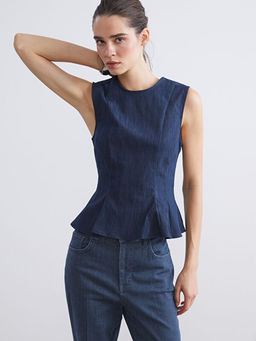 Bisiklet Yaka Peplum Jean Bluz