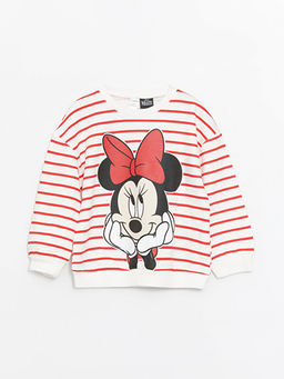 Bisiklet Yaka Uzun Kollu Minnie Mouse Bask?l? K?z Bebek Sweatshirt