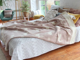 Одеяло шерсть мериноса 100% 160*205 "Олени" бежевый (Узбекистан)