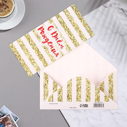 Цена за 10 шт. Конверт для денег С Днём Рождения! золотые линии, 16,5х8 см