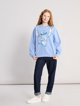 Bisiklet Yaka Stitch Bask?l? K?z ?ocuk Sweatshirt