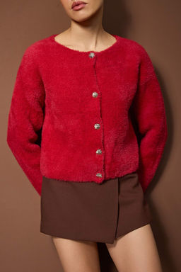 K?rm?z? Mucevher Dugme Detayl? Yumusak Dokulu Triko H?rka TWOAW26HI00293 - Trendyolmilla фото 3