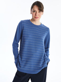 Bisiklet Yaka ?izgili Uzun Kollu Kad?n Triko Kazak