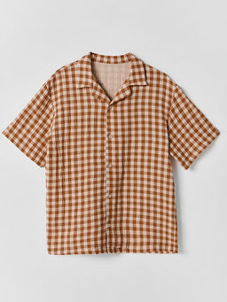 Рубашка для мальчиков коричневая в клетку прямого кроя - Mark formelle фото 5